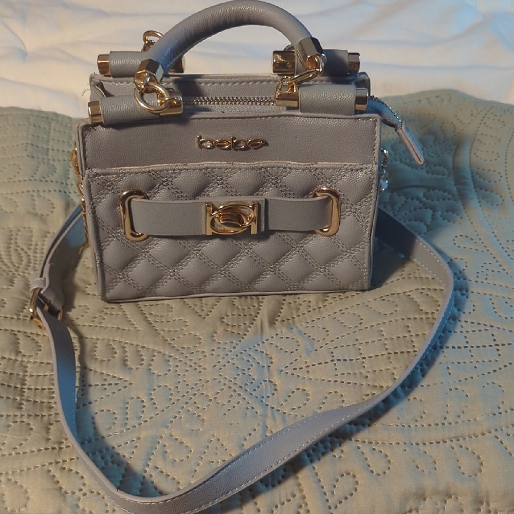 Bebe Gray Quilted Mini Bag with Gold Details